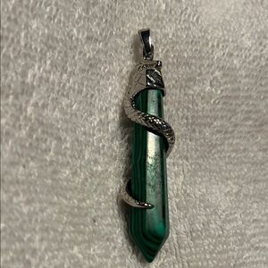 Silver-plated Snake-wrapped Malachite Hexagon Prism Pendant